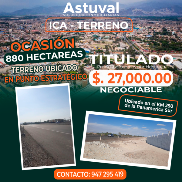 TERRENO DE 880 HECTAREAS - ICA - KLM 250 PANAMERICA SUR